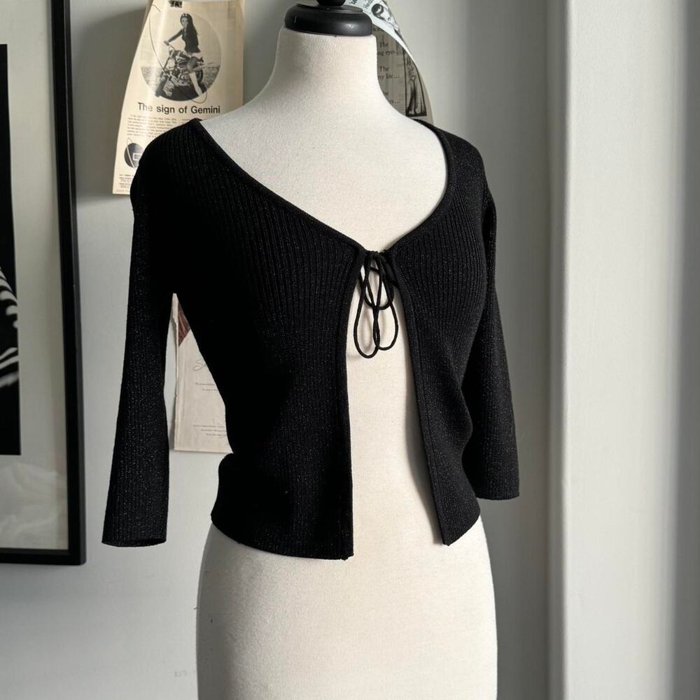 Lurex black ribbed front tie